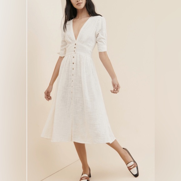 NWT FREE PEOPLE Love Of My Life Cotton Ivory Deep Plunge MIDI